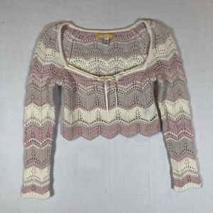 Urban Outfitters Crocheted Pink White Square Neck Cropped Sweater Women’s Small